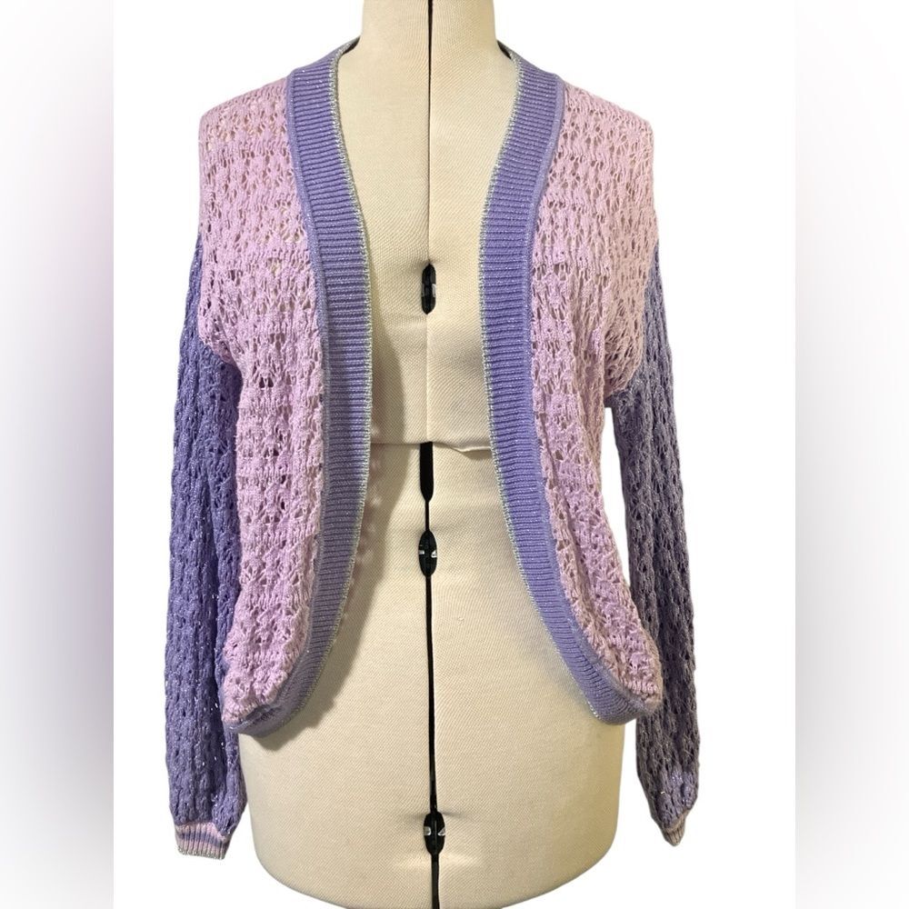 Oliver Bonas Cardigan Size M Size 2 UK6 Sparkly Lavender Spring Holiday Silver